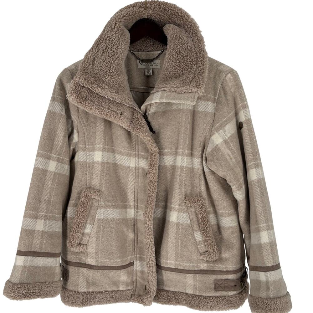Koolaburra by UGG Tan Plaid Sherpa Trim Soft Winter Coat, Womens Size Large